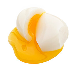sliced poached egg isolated on white background