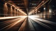 © AdriFerrer - Abstract long exposure dynamic speed light rails in city. Generative AI
