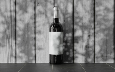 Poster - wine bottle with wooden background