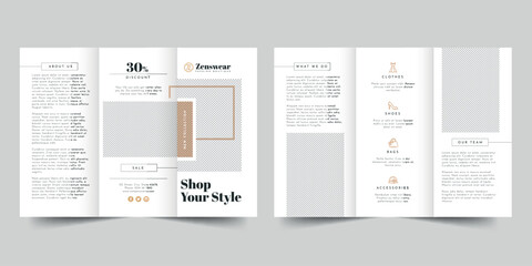 Wall Mural - Boutique Brochure trifold brochure template. A clean, modern, and high-quality design tri fold brochure vector design. Editable and customize template brochure