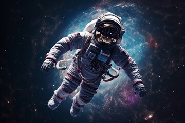 Wall Mural - astronaut or cosmonaut floating in space with incredibile nebula or starry galaxy. space man astrono