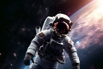 Wall Mural - astronaut or cosmonaut floating in space with incredibile nebula or starry galaxy. space man astrono