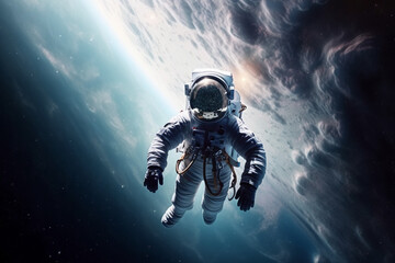 Wall Mural - astronaut or cosmonaut floating in space with incredibile nebula or starry galaxy. space man astrono