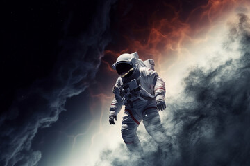 Wall Mural - astronaut or cosmonaut floating in space with incredibile nebula or starry galaxy. space man astrono