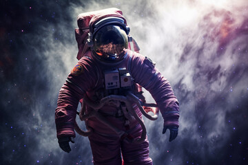 Wall Mural - astronaut or cosmonaut floating in space with incredibile nebula or starry galaxy. space man astrono