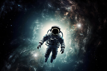 Wall Mural - astronaut or cosmonaut floating in space with incredibile nebula or starry galaxy. space man astrono
