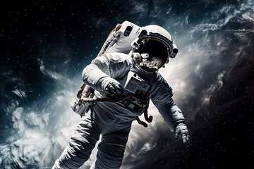 Wall Mural - astronaut or cosmonaut floating in space with incredibile nebula or starry galaxy. space man astrono
