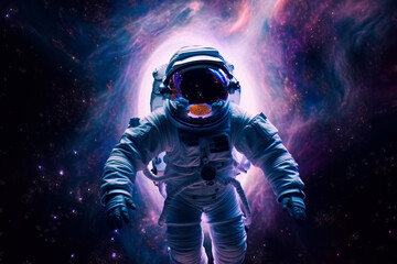 Wall Mural - astronaut or cosmonaut floating in space with incredibile nebula or starry galaxy. space man astrono