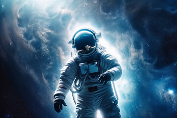 Wall Mural - astronaut or cosmonaut floating in space with incredibile nebula or starry galaxy. space man astrono