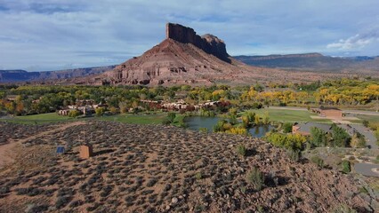 Poster - Aerial view of Colorado Gateway Canyon with a cloudy sky in the background, the United States