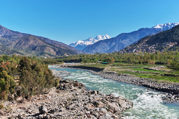 Wall Mural - Swat river in the valley of Himalayas, Pakistan