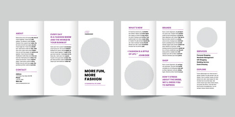 Wall Mural - Fashion Shop  trifold brochure template. A clean, modern, and high-quality design tri fold brochure vector design. Editable and customize template brochure