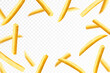 © Инна Харламова - French fries background. Fast food banner. Flying french fries potatoes with blurry effect isolated on white. Junk food. Falling roasted vegetable pieces. Realistic 3d vector illustration
