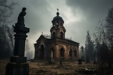 Abandoned Church Bad Weather Over The Church An Angel Guarding The Church Generative AI