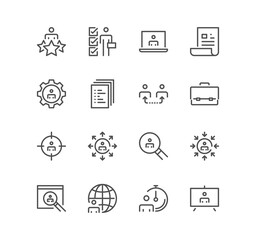 Set of head hunting related icons, job interview, career path, resume and linear variety symbols.	
