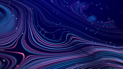 Fototapete - Abstract digital background from rounded colored lines. Information flow space. Big data visualization. 3D rendering.