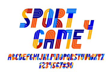 Poster - Sport game font, vector retro trendy geometric alphabet letters set, italic speed typeface, numbers included, 90s style logo creation.