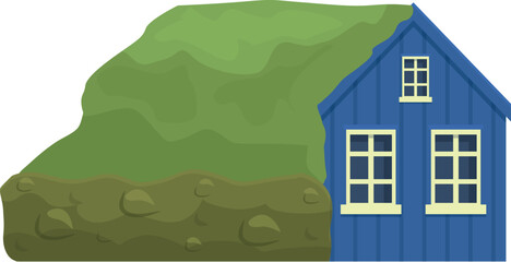 Island wood ground house icon cartoon vector. Iceland travel. City map