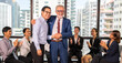 © Art_Photo - Image two business partner meeting successful handshake together with success join congratulation good deal contract in modern office.Partnership approval and teamwork concept