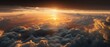 © ZinetroN - View of the sunset with a cloudy sky from a height.Aerial view. Panoramic shot. Generative AI