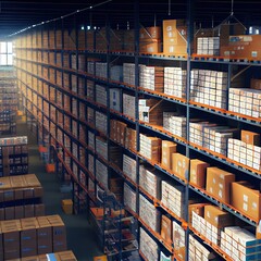 Sticker - Huge shelves of a logistics company filled with boxes, created with generative ai