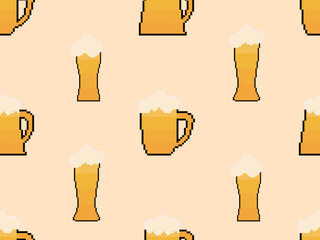Wall Mural - Pixel glasses of beer seamless pattern. Beer with foam in glasses. Graphic style of video games from the 90s. Design of 8 bit beer mug design for app, banner and advertising. Vector illustration