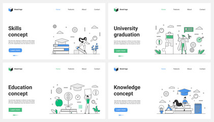 Aufkleber - Investment in education and graduation, development of skills, knowledge set vector illustration. Cartoon tiny people with university diploma, students study with digital book, invest in scholarship