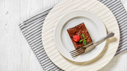 Poster - chocolate brownies with fresh raspberry and mint