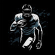 American football player on a black background. Vector illustration.