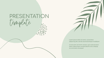 Wall Mural - organic presentation vector template. natural floral green minimal background with organic shapes an