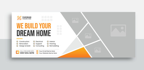 Wall Mural - Construction renovation handyman home repair social media cover banner template | Editable construction business social media cover | real estate house property post cover template