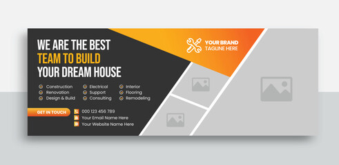 Wall Mural - Construction renovation handyman home repair social media cover banner template | Editable construction business social media cover | real estate house property cover design template