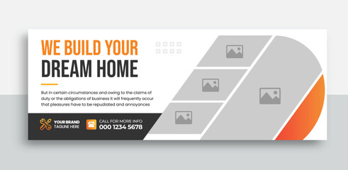Wall Mural - Construction renovation handyman home repair social media cover banner template | Editable construction business social media cover | real estate house property cover design template