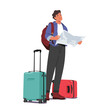 © Hanna Syvak - Man Holding A Map And Carrying Luggage, Looking Prepared To Travel. Image Promoting Travel-related Products And Services
