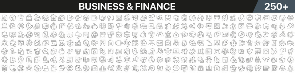 business and finance linear icons collection. big set of more 250 thin line icons in black. business