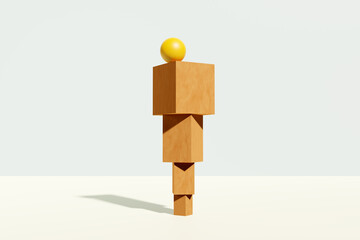 Aufkleber - Yellow sphere ball is balancing on stack of wooden cubes.