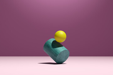 Aufkleber - A yellow sphere is balancing on top of a geometrical cylinder shape.