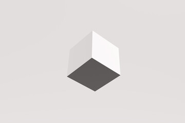 Poster - Geometrical cube shape levitating on white background. Abstract geometrical shapes.