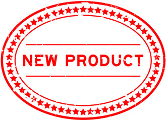 Sticker - Grunge red new products word oval rubber seal stamp on white background