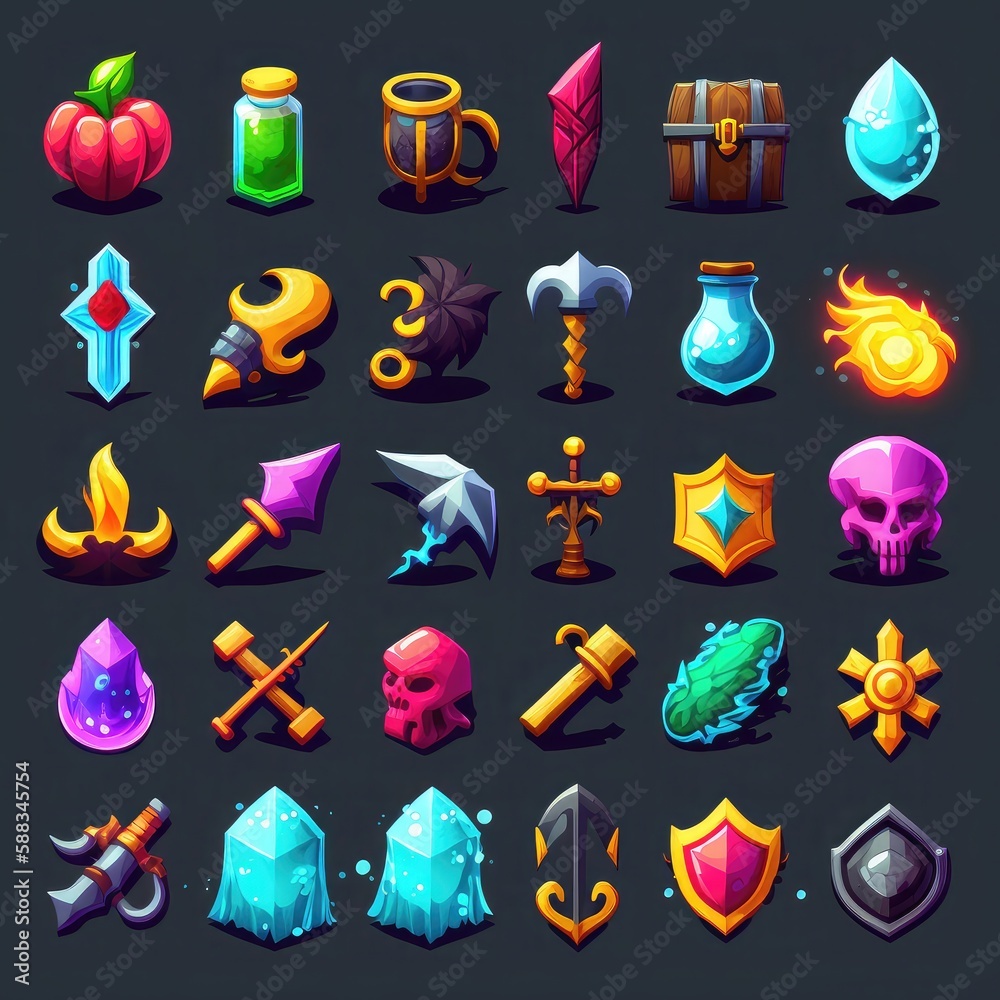 light rpg 2d game icons ai generated Stock Illustration | Adobe Stock