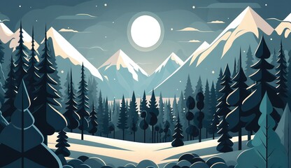 Wall Mural - nordic winter landscape mountains ai generated