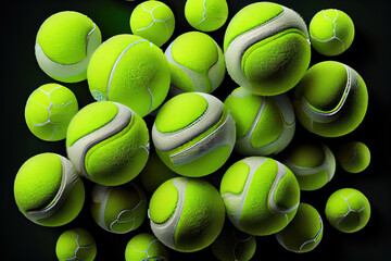 Wall Mural - Tennis balls on blue background, flat lay. Sports equipment. Generative Ai