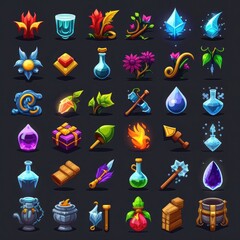 fantasy rpg 2d game icons ai generated