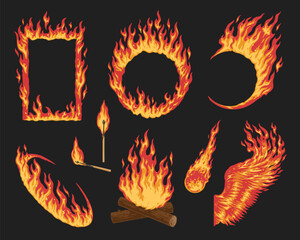 Sticker - Burning fire colorful set emblems