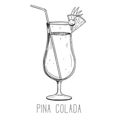 Wall Mural - Alcoholic cocktail - pina colada. Hand-drawn Illustration on transparent background