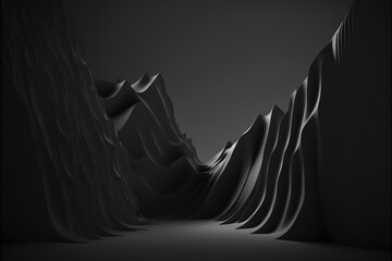 Contemporary minimalistic abstract dark black geometric landscape design for wallpaper or background. Superb Generative AI.