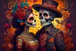Dia De Los Muertos, Mexican Holiday Of The Dead And Halloween. Generative AI