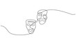 Theater mask one line drawing, opera event symbols continuous hand drawn.