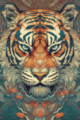 Canvas Print - Chinese illustration vector drawing lion Generative AI