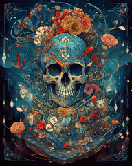 Wall Mural - Death skull tarod card Generative AI